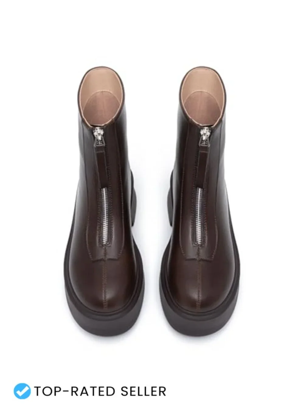 Faux Leather Chunky Platform Ankle Boots Front Zipper Round Toe Booties